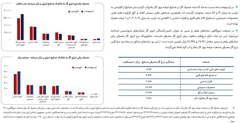 افزایش ۴ درصدی مصرف انرژی گاز صنایع بورسی در اردیبهشت ۱۴۰۴
